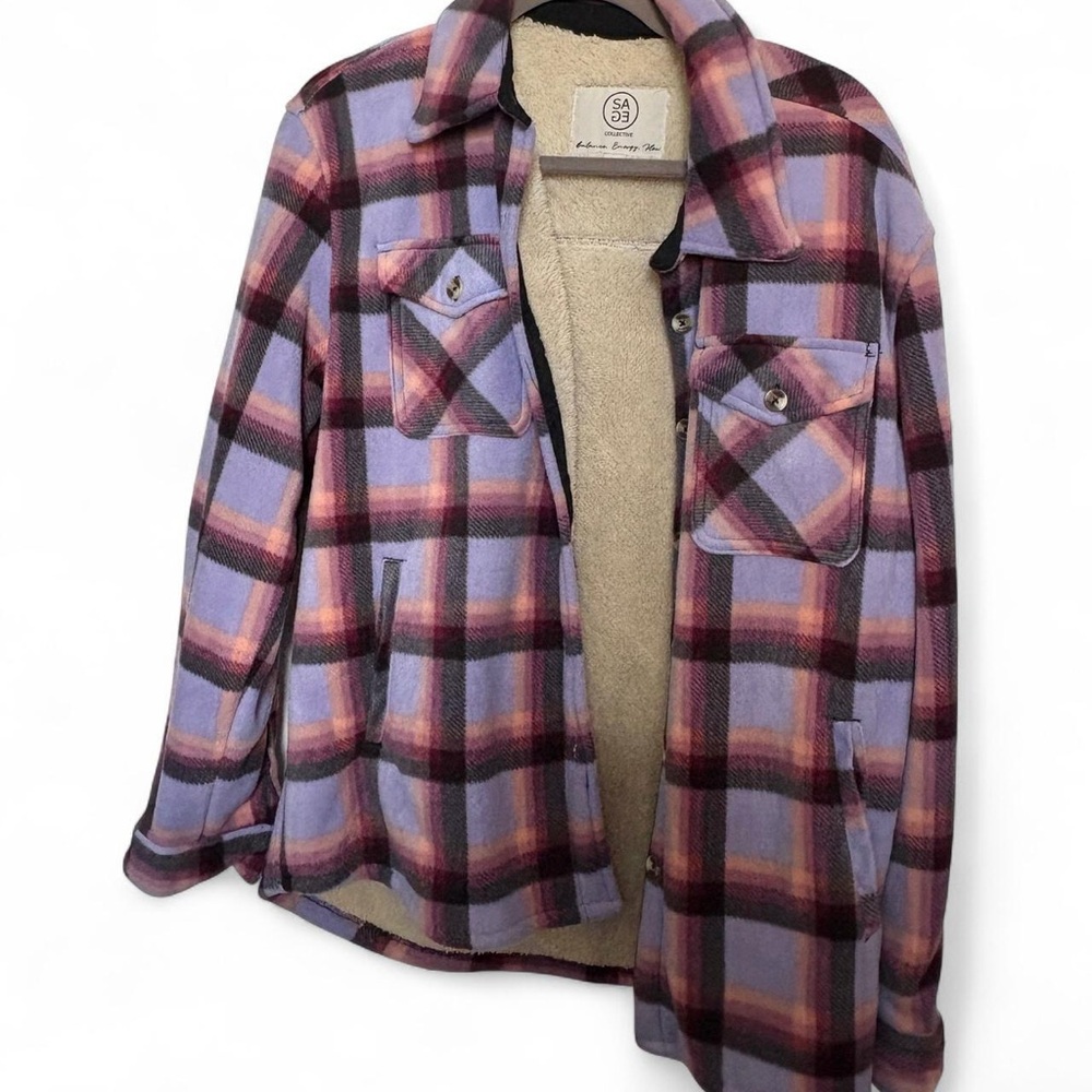 Women’s Plaid Shirt Jacket with Sherpa Lining